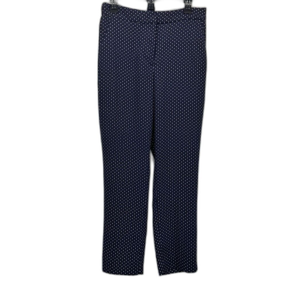 J. Crew Easy Dress Pants 10 Tall M Foulard Navy Blue White Print Preppy Luxury